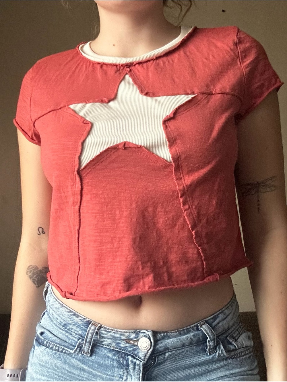 SHEIN Star Patch Cropped Baby Tee Ringer Top M - Picture 4 of 6